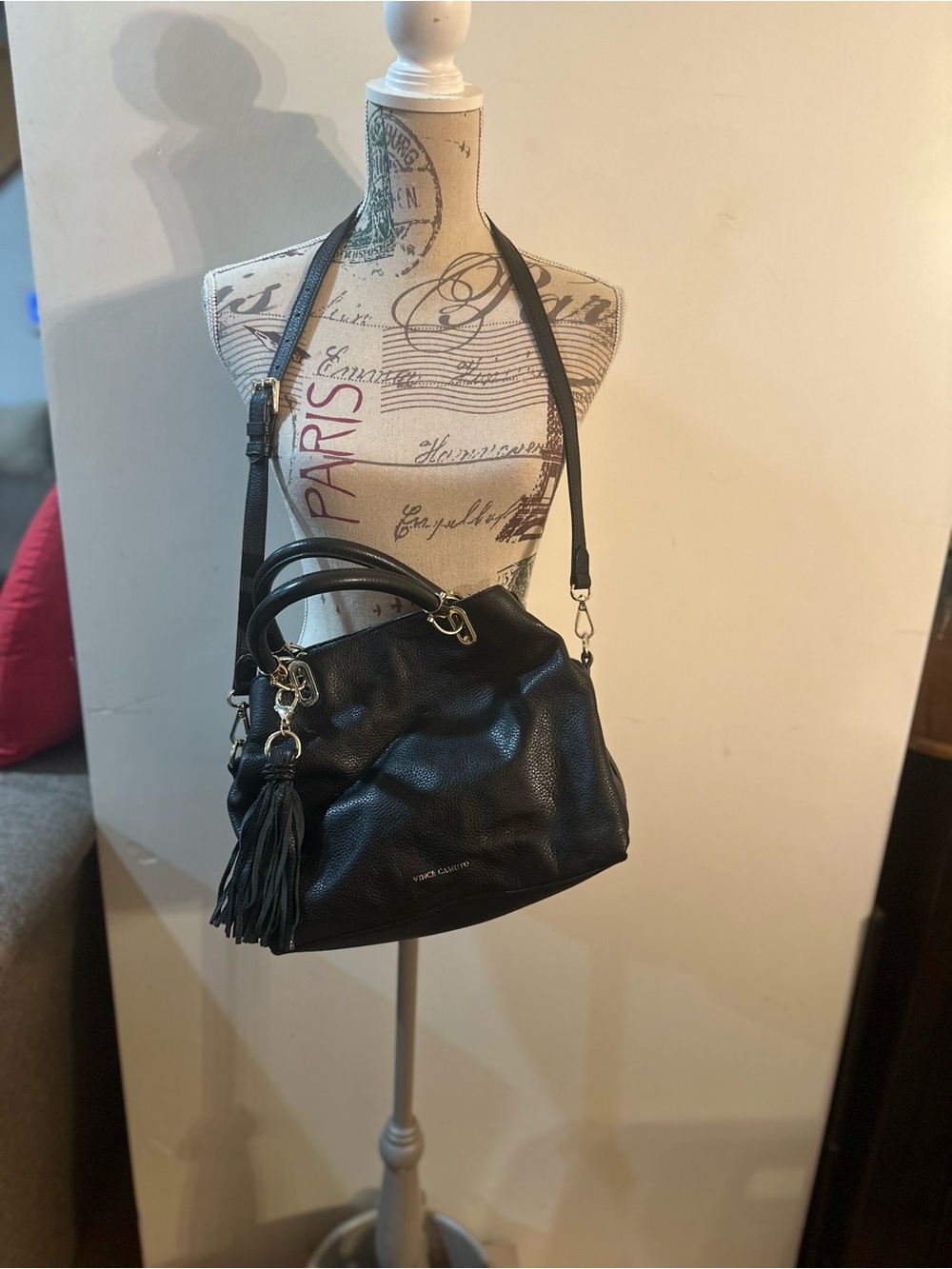 Vince Camuto Black Leather Tassel Satchel Shoulder Bag